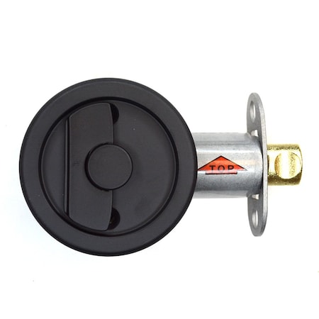 Emtek Round Privacy Pocket Door Tubular Lock with Privacy Strike Plate and Dust Box Flat Black Finish 2145US19